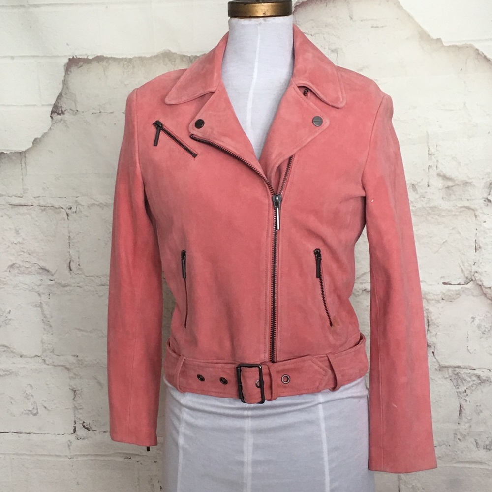 Kenneth Cole Pink Suede Moto Jacket